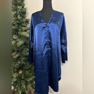 Elegant Navy Blue Satin Nightgown